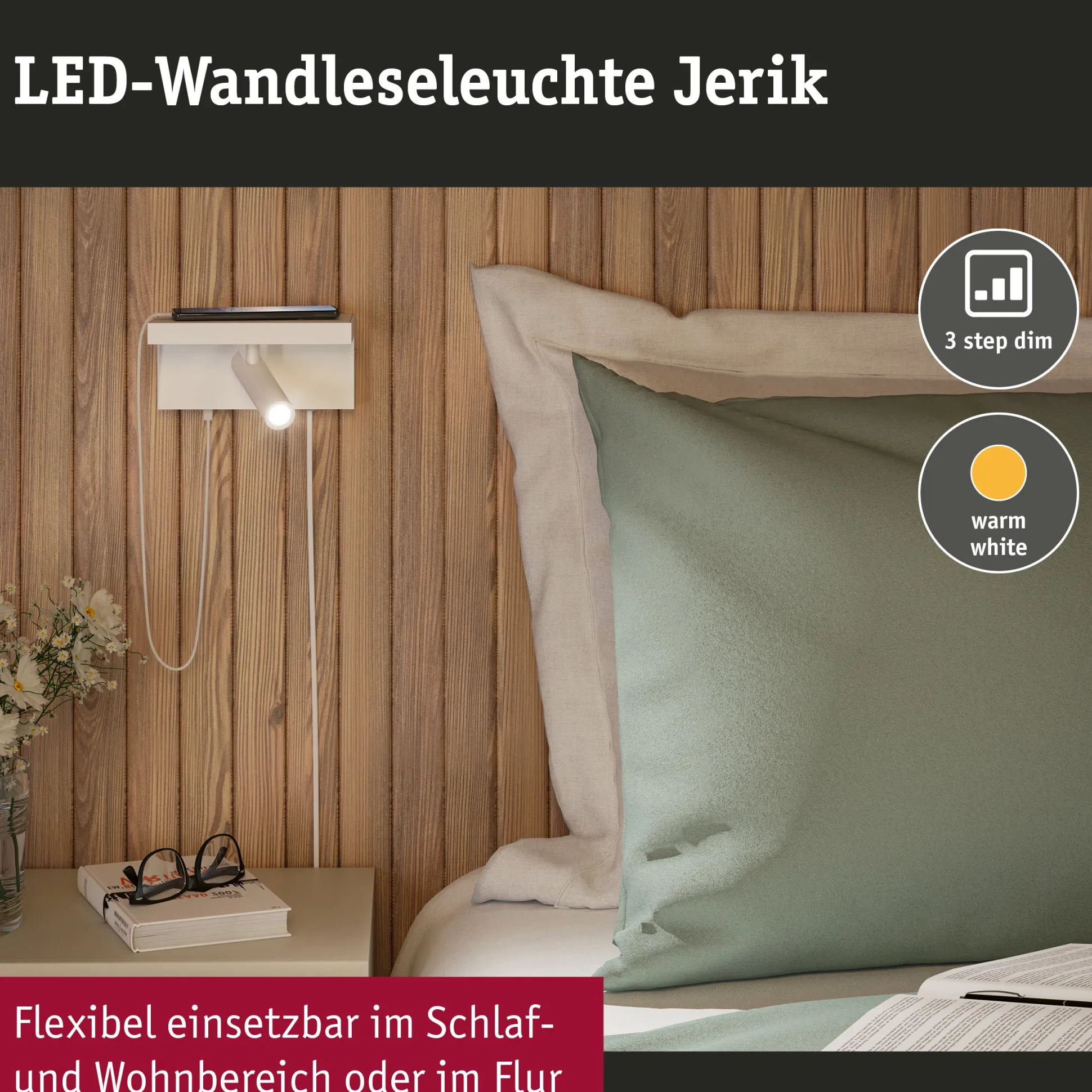 LED Wandleuchte 3-Step-Dim - Jerik USB C