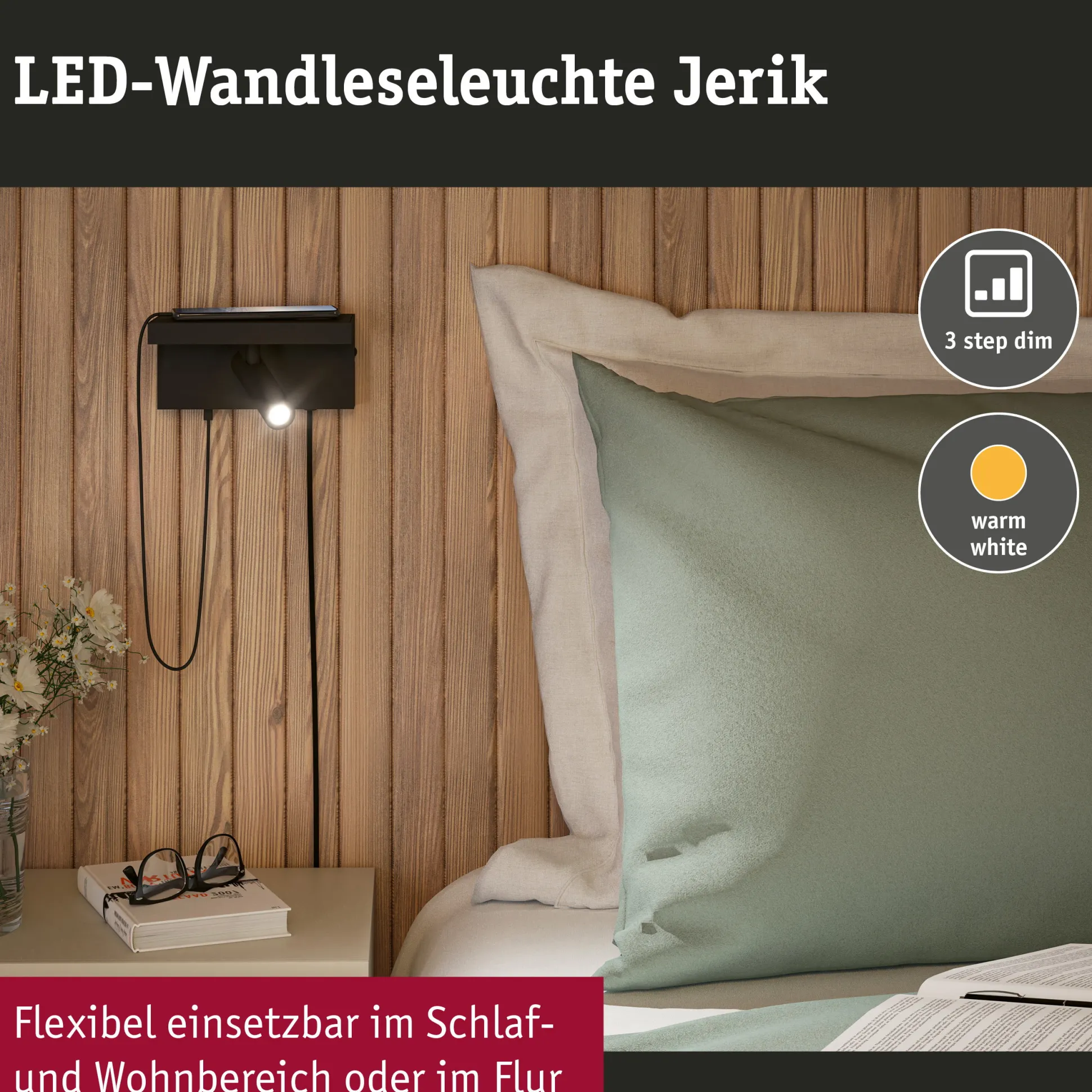 LED Wandleuchte 3-Step-Dim - Jerik USB C