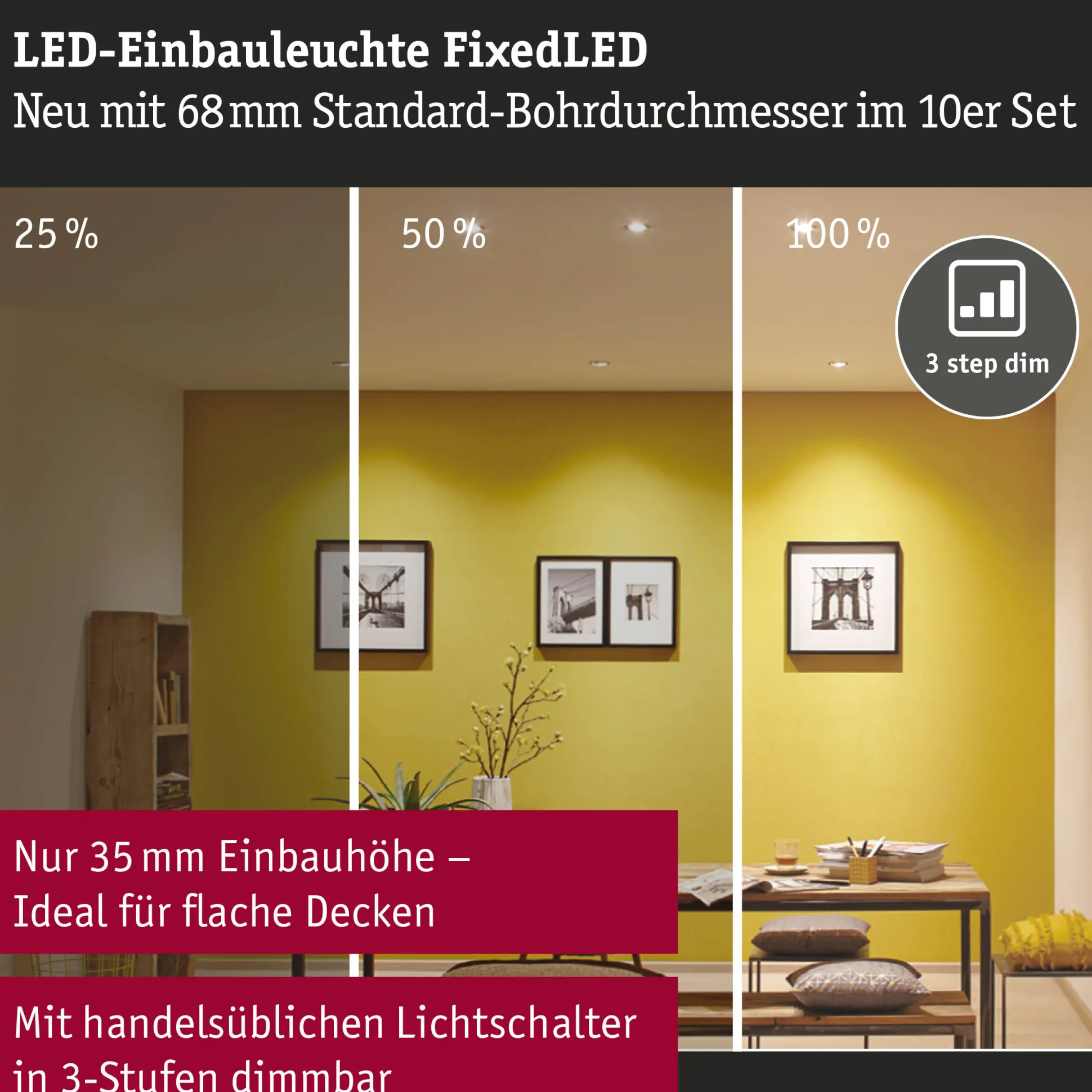 LED Einbauleuchte - FixedLED 10er-Set schwenkbar