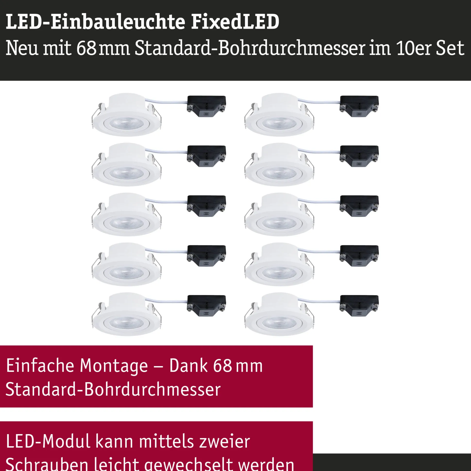 LED Einbauleuchte - FixedLED 10er-Set schwenkbar