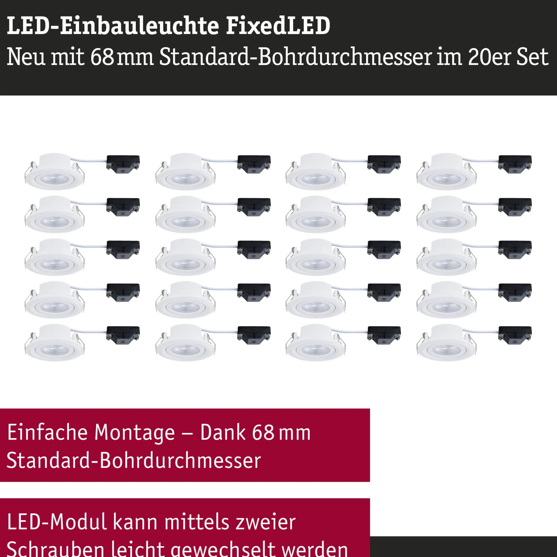 LED Einbauleuchte - FixedLED 20er-Set schwenkbar