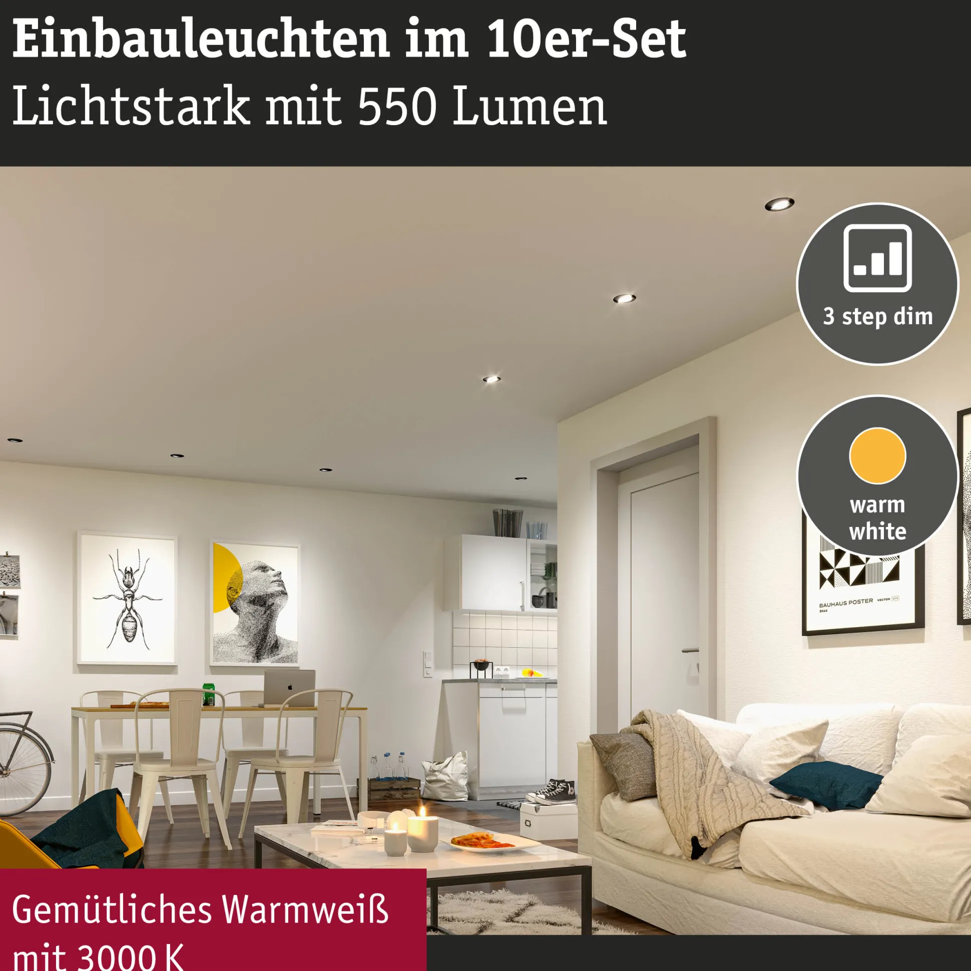 LED Einbauleuchte 3-Step-Dim - 10er-Set schwenkbar