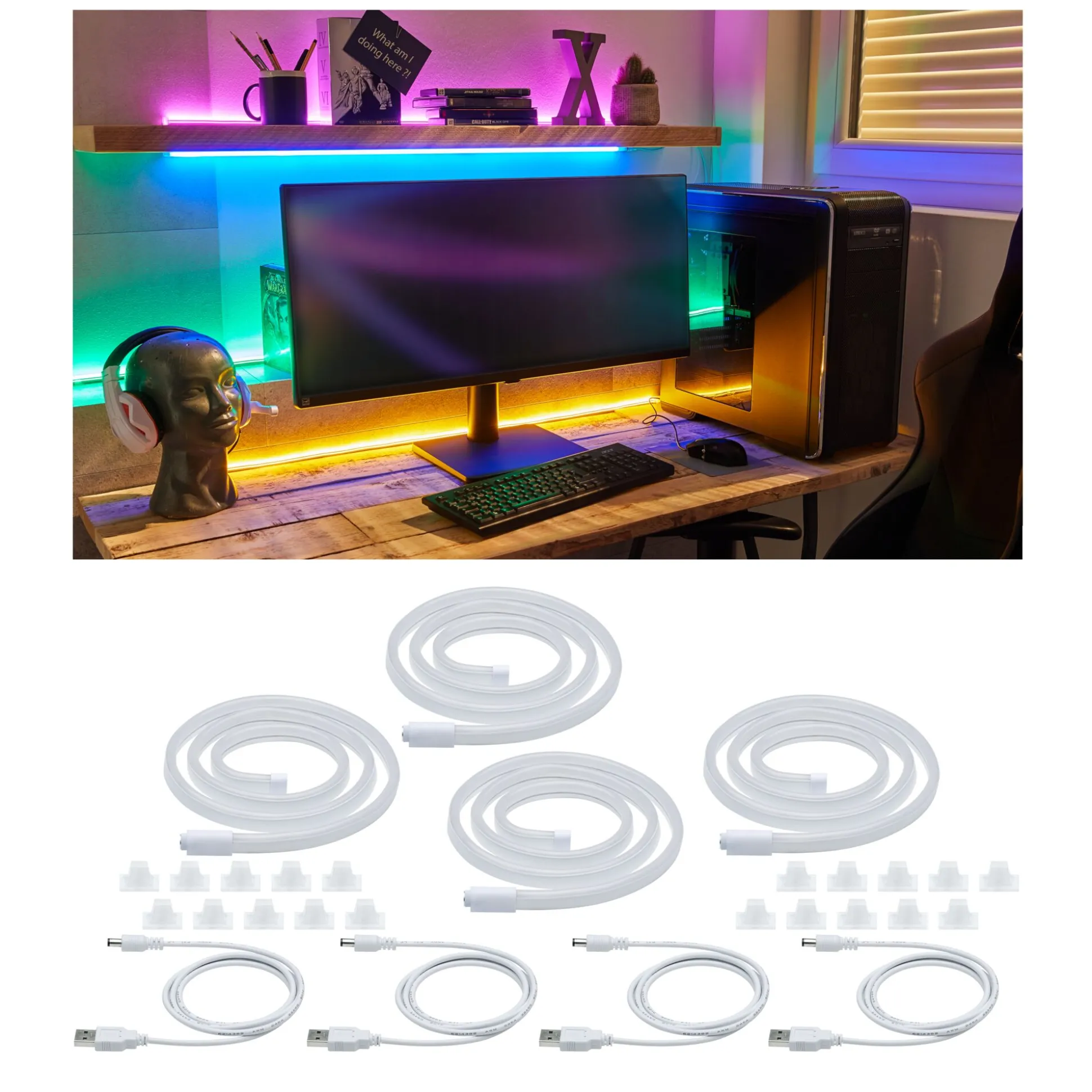 USB LED Strip - Neon Colorflex Farbset Blau,Grün, Orange, Pink